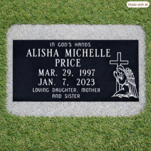 Black Granite Single Flat Marker with Angel Design