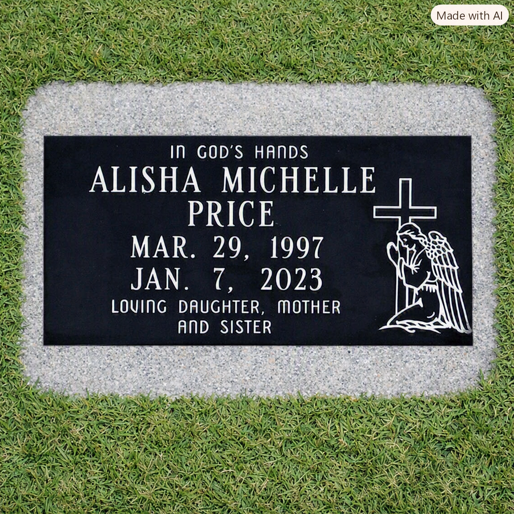 Black Granite Single Flat Marker with Angel Design