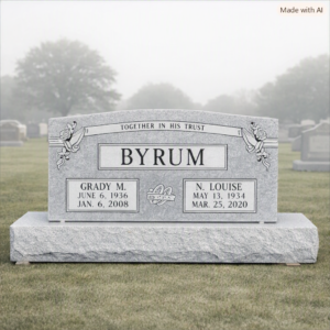Grey Granite Double Upright Monument with Roses & Praying Hands