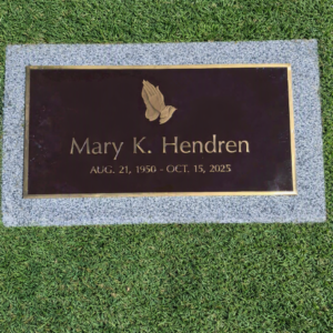 Bronze Single Flat Marker with Polished Border & Praying Hands
