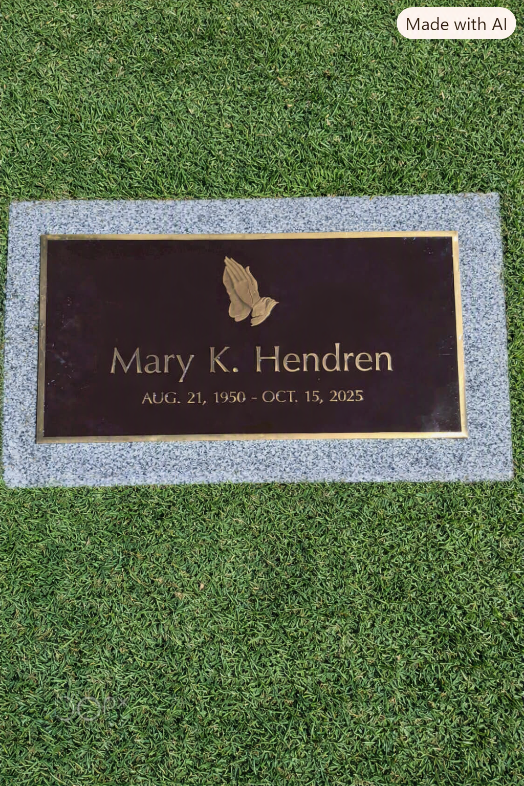 Bronze Single Flat Marker with Polished Border & Praying Hands
