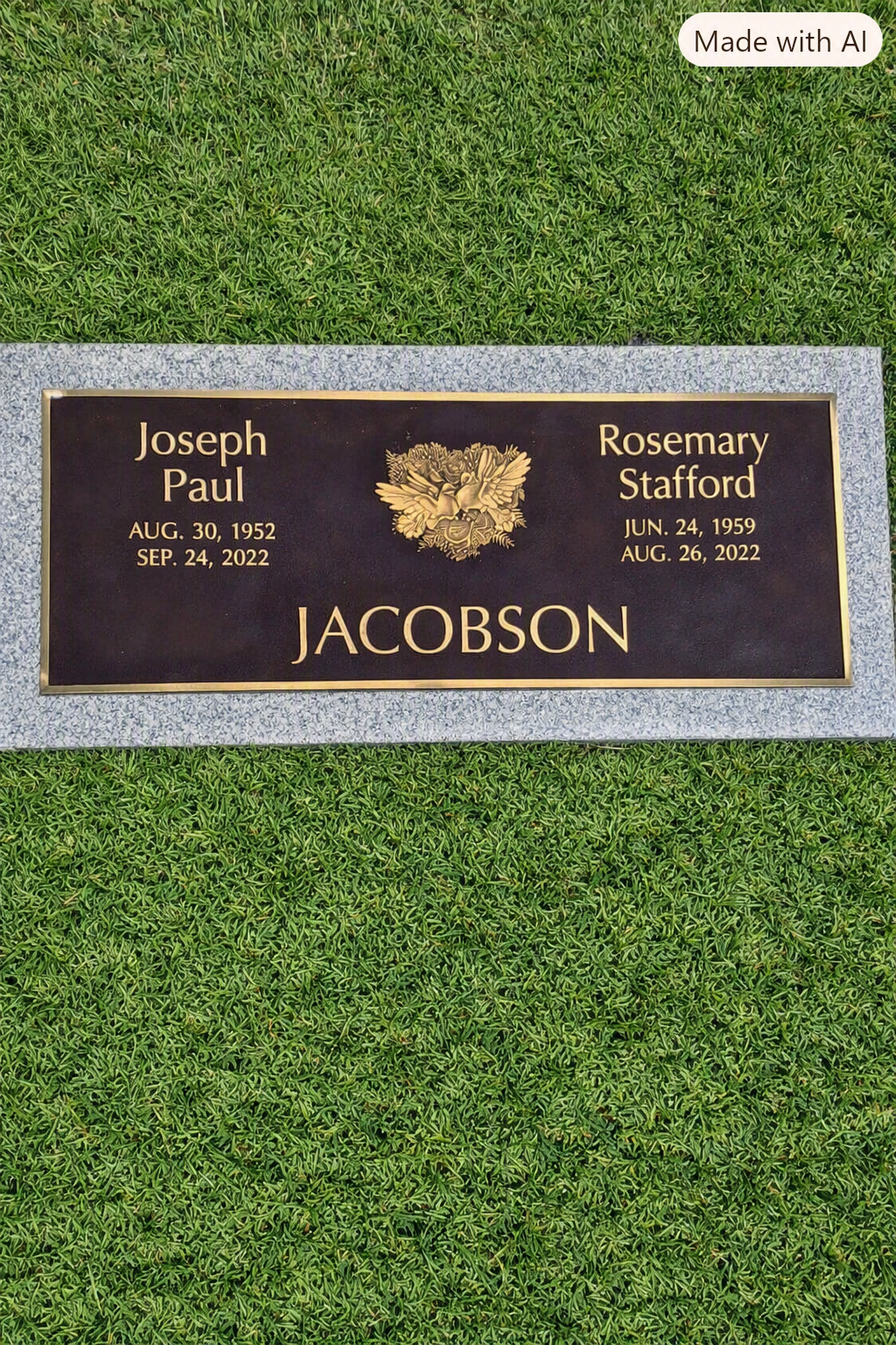 Double Bronze Flat Marker with Polished Border & Doves